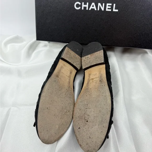 Chanel Black CC Perforated Mesh with Grosgrain Ballet Flats - 36C - Picture 9 of 12